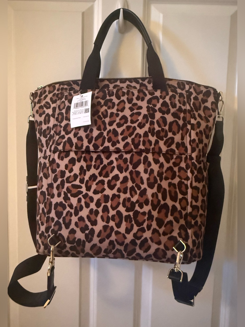 NWT- kate spade Chelsea Leopard Print Nylon Backpack Tote - Brown/Black - Picture 2 of 12